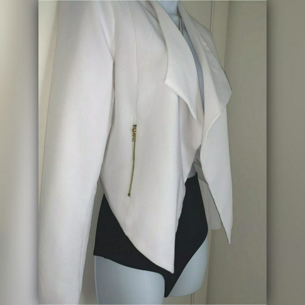 Bar III blazer xs white w/ gold zippers asymmetric